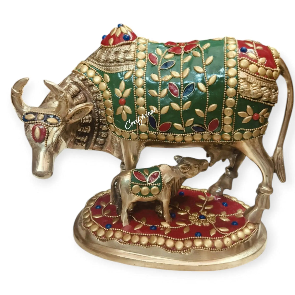 7" Brass Animal Cow and Calf Statue craftsview