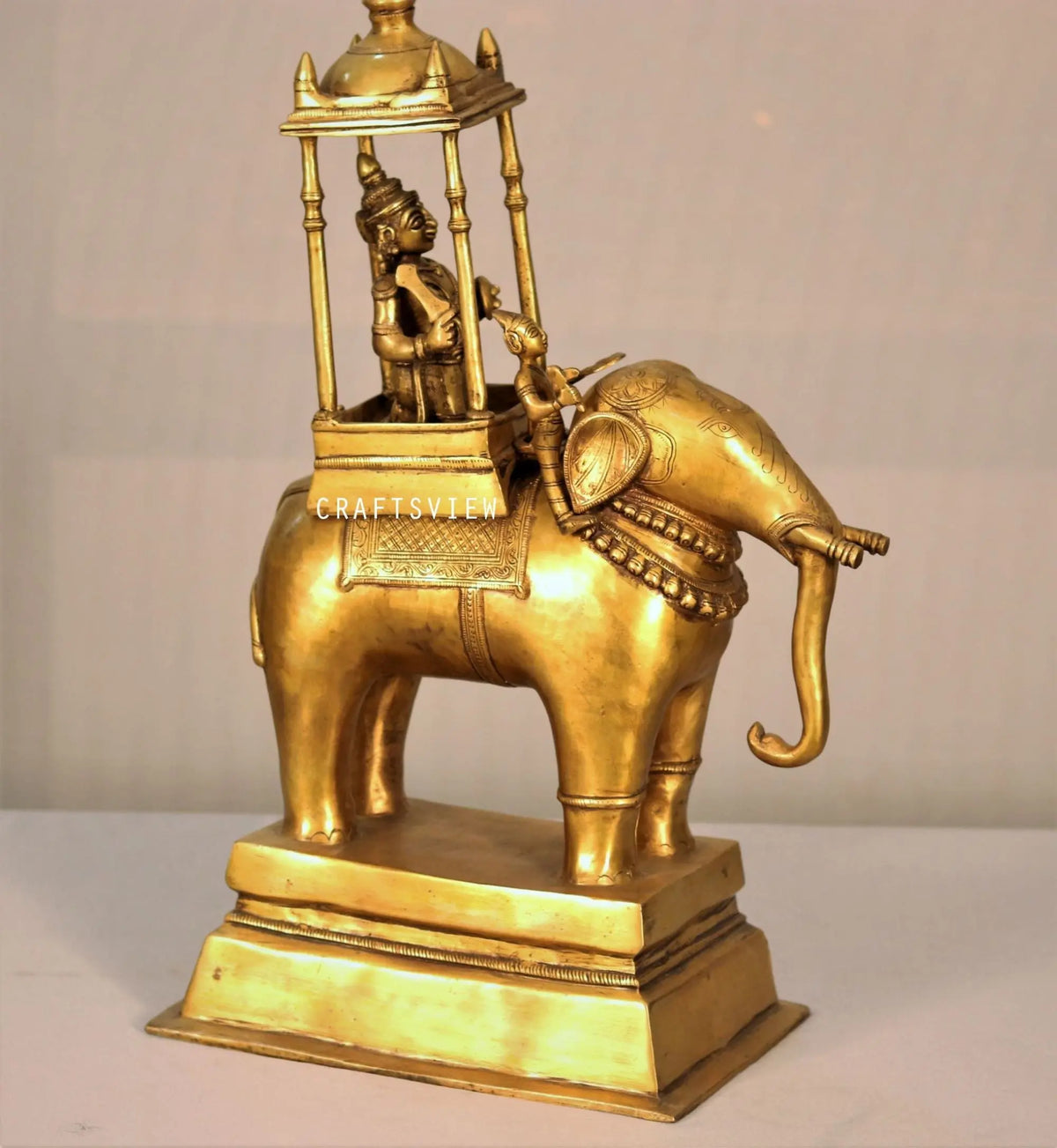 20" Brass Lord Indra on His Elephant Airavata Handmade Superfine Sculpture Craftsview