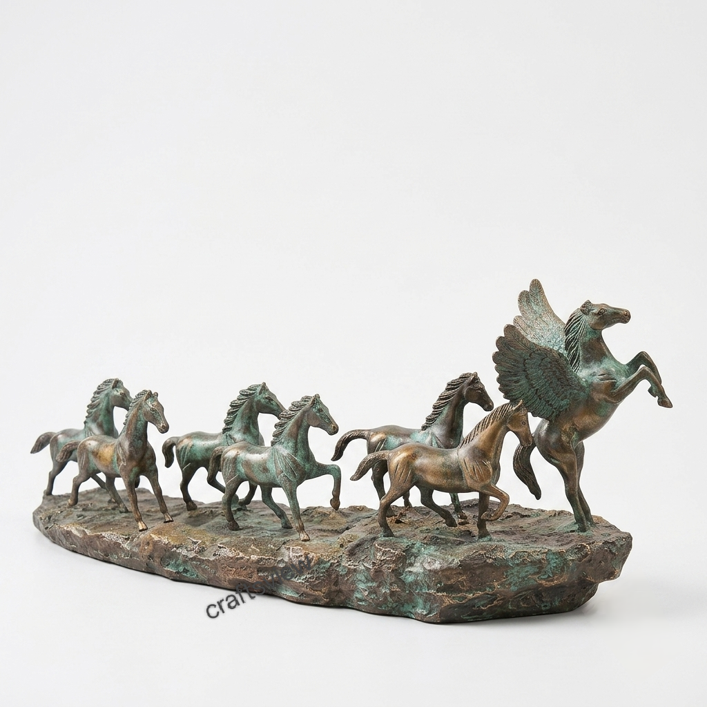 7 Galloping Horses | Brass Décor Sculpture