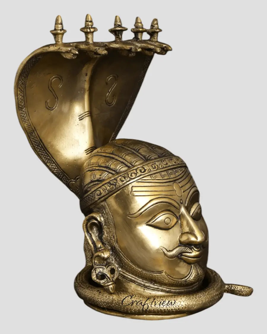 9.5" Brass Shiva Mukhlingam With Nagabharanam Table Decor Craftsview