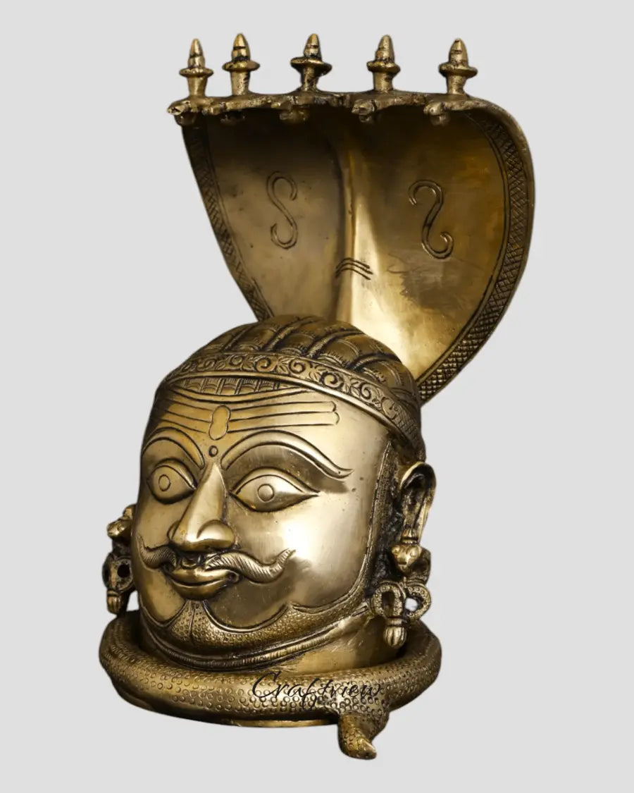 9.5" Brass Shiva Mukhlingam With Nagabharanam Table Decor Craftsview