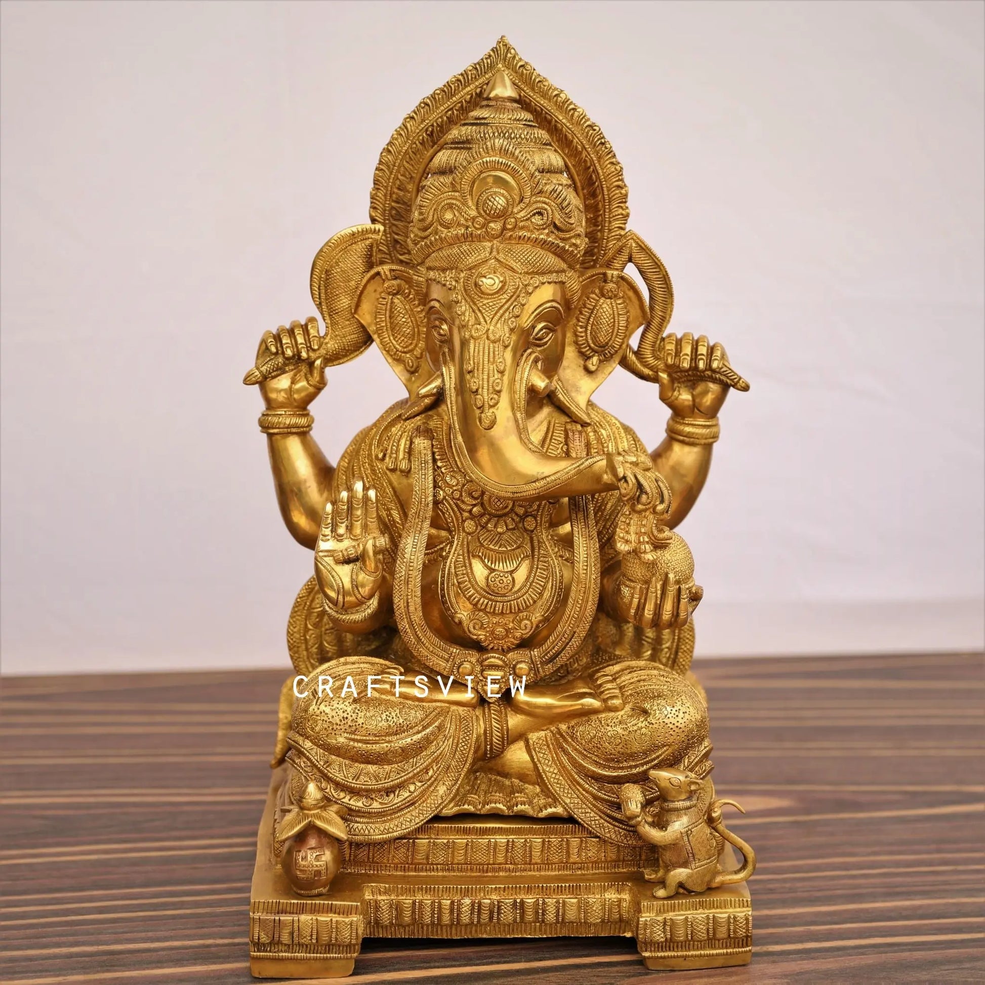 Brass Ganesha Statue Golden Finished craftsview