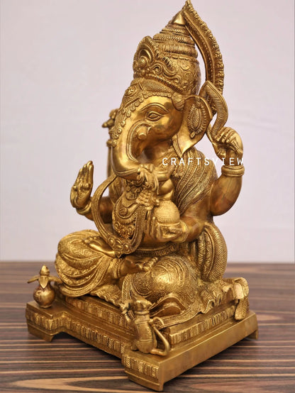 Brass Ganesha Statue Golden Finished craftsview