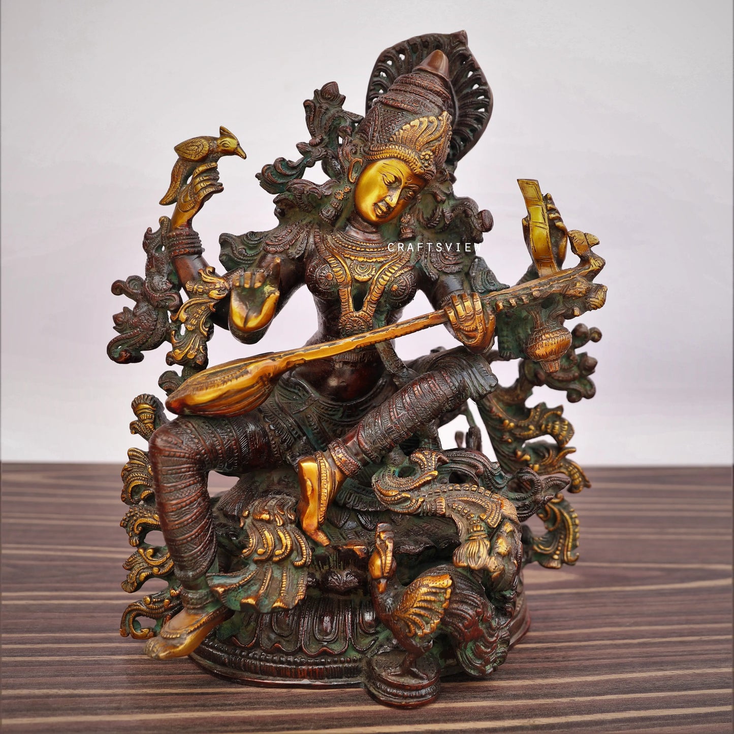 Brass Sarasvati Statue Fine Carving craftsview