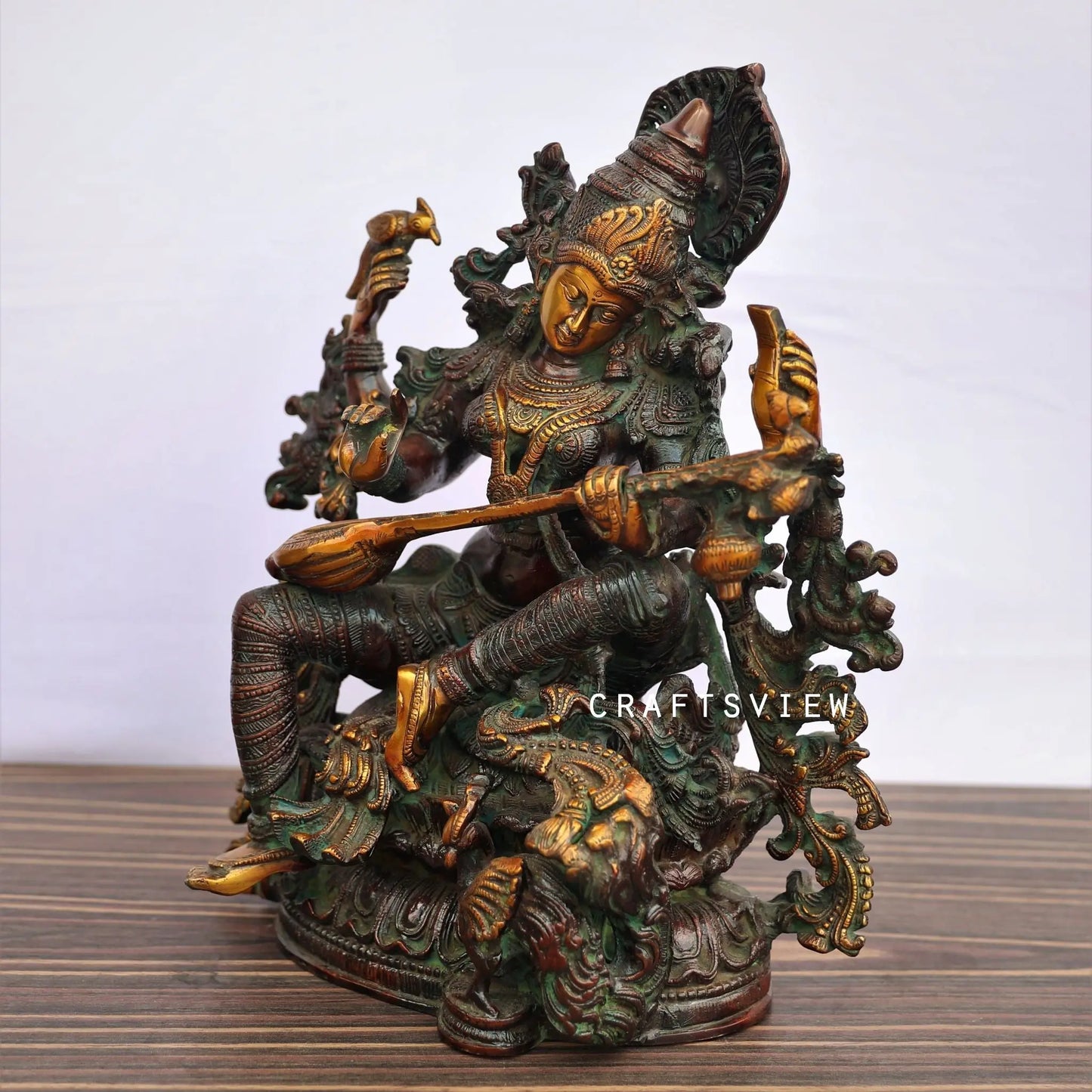 Brass Sarasvati Statue Fine Carving craftsview