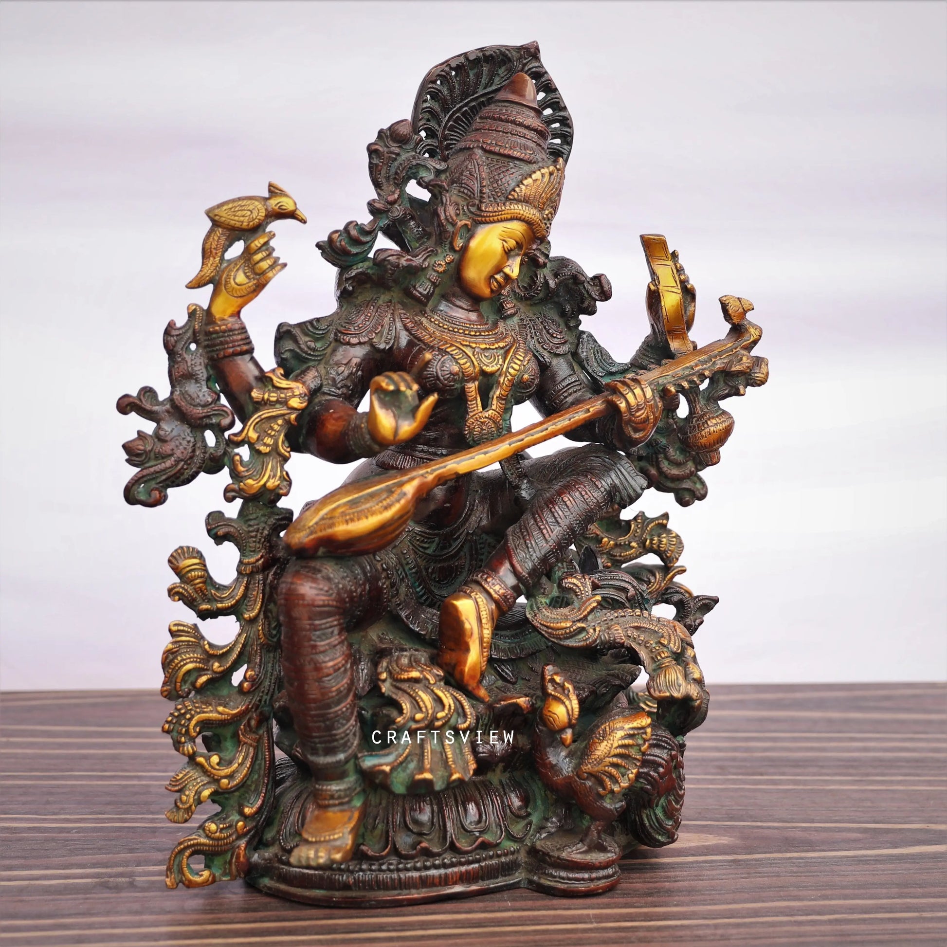 Brass Sarasvati Statue Fine Carving craftsview