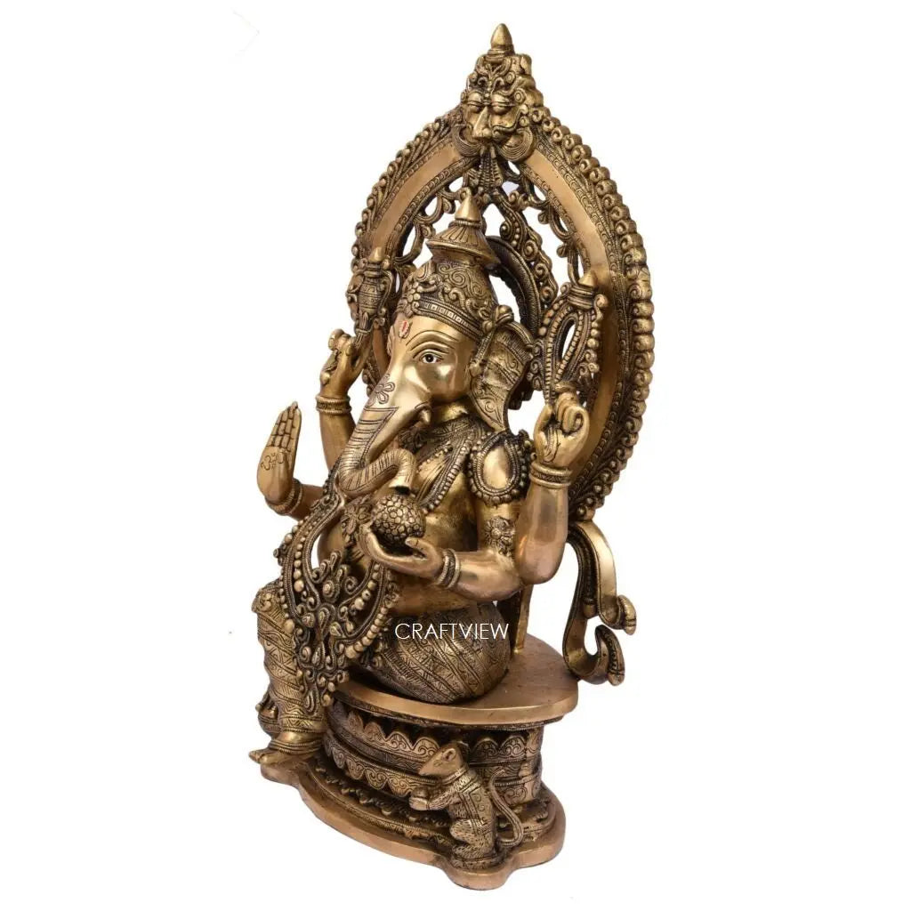 Brass Ganesh Statue Sitting On Singhasan craftsview