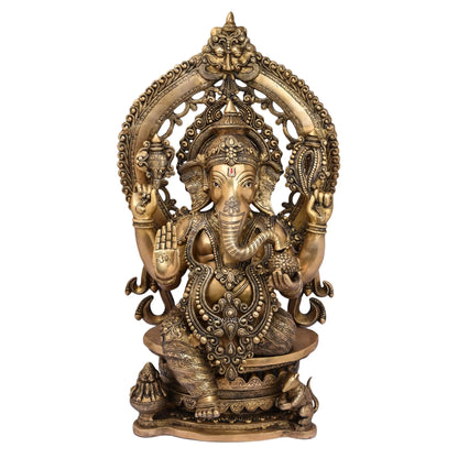 Brass Ganesh Statue Sitting On Singhasan craftsview