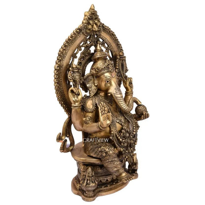 Brass Ganesh Statue Sitting On Singhasan craftsview