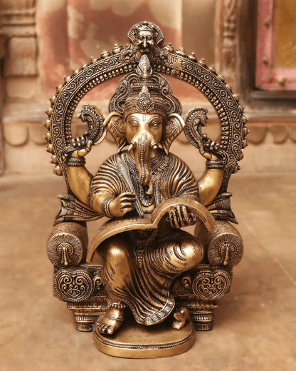 Brass Ganesh Statue With Prabhavali 17" Craftsview