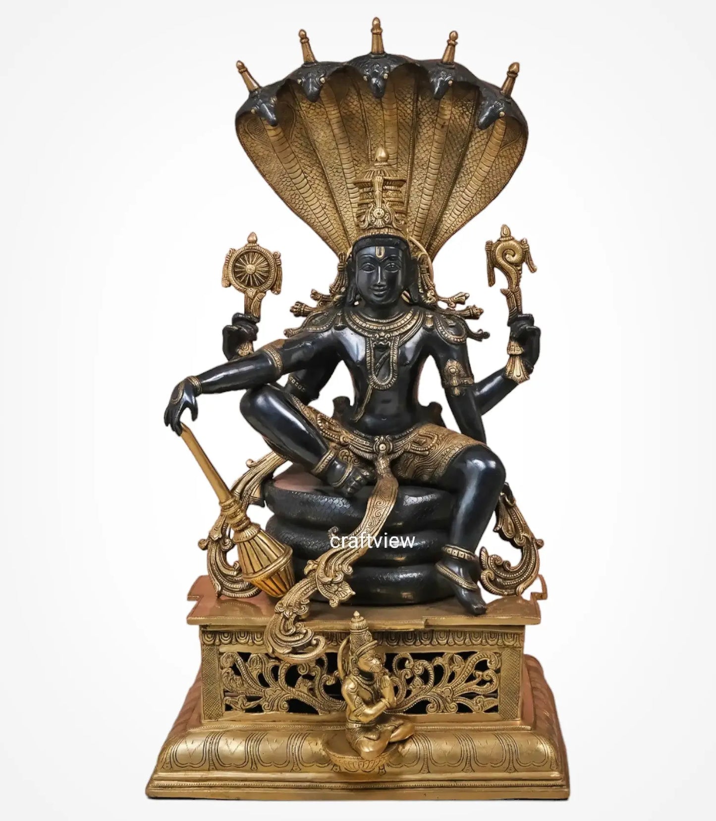 Lord Vishnu seated on sheshanag Majestic Brass Sculpture 28" craftsview