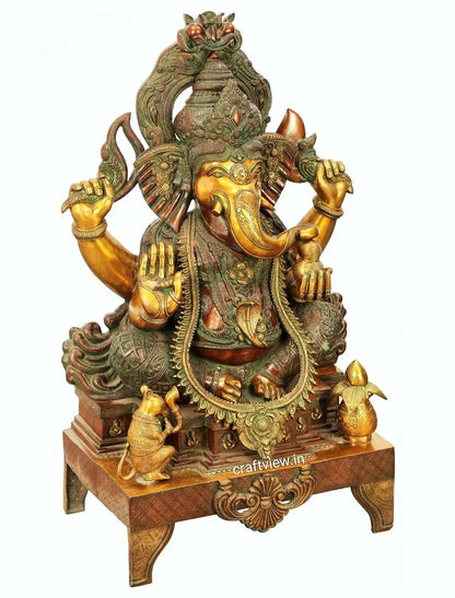 Brass Large Size Ganesha Statue Gold Copper Green Finished 33" craftsview