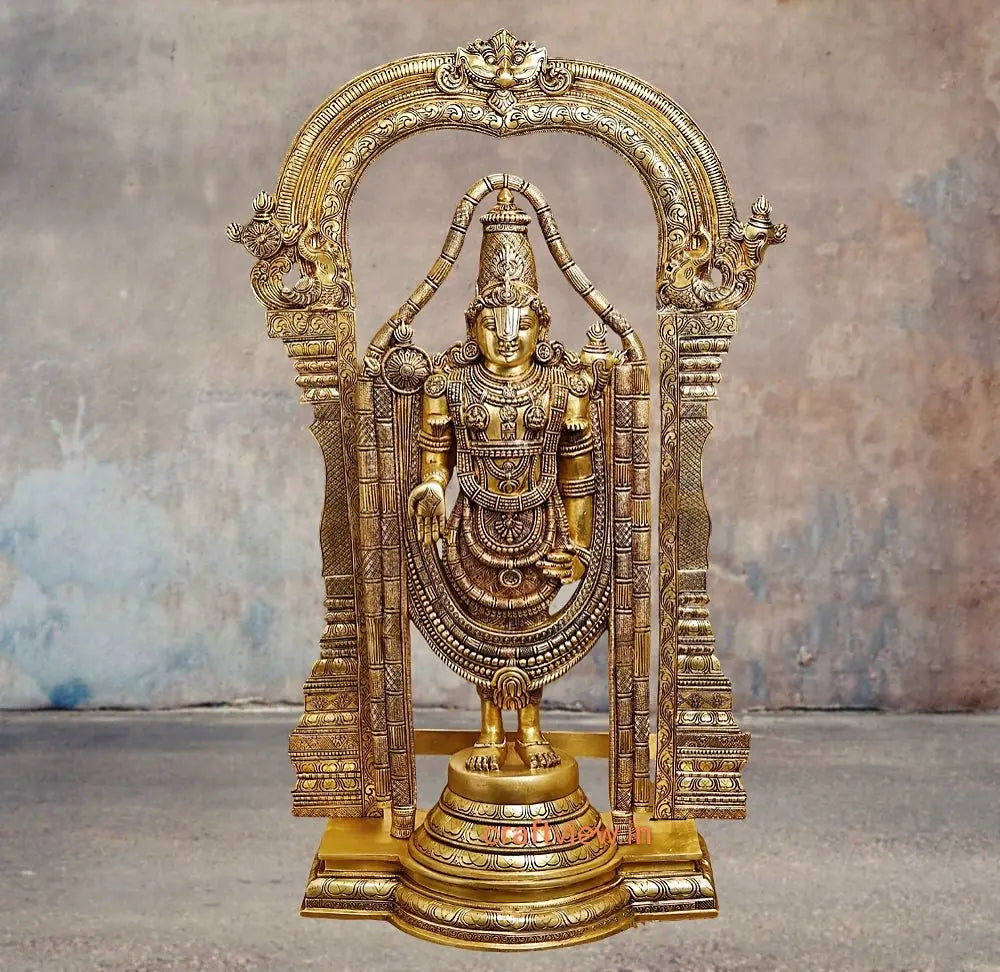 39" Brass Tirupati Balaji Venkateshwara Sculpture Crafted by Artist Craftsview