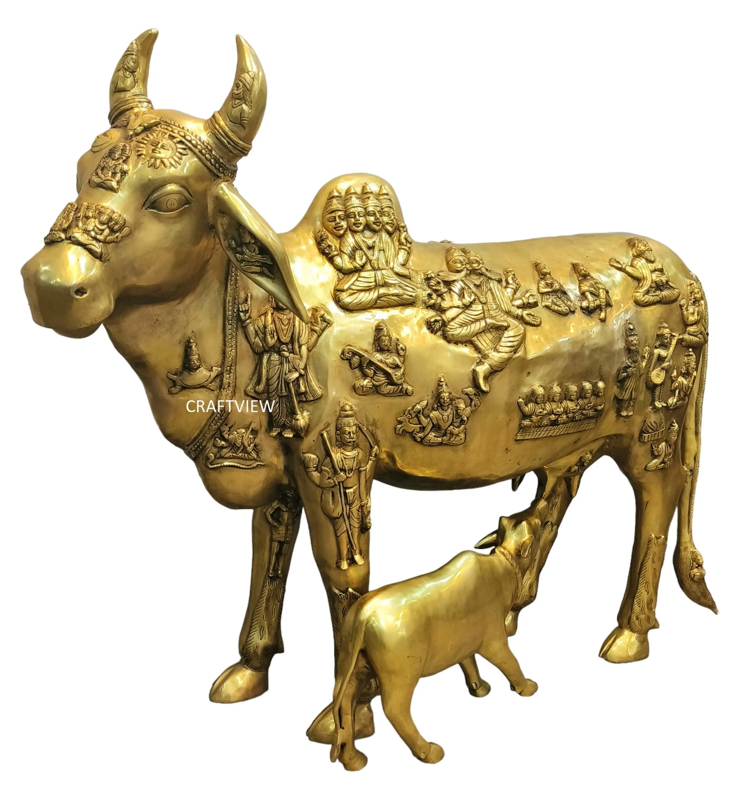 Brass Animal Cow and Calf Statue 49" craftsview