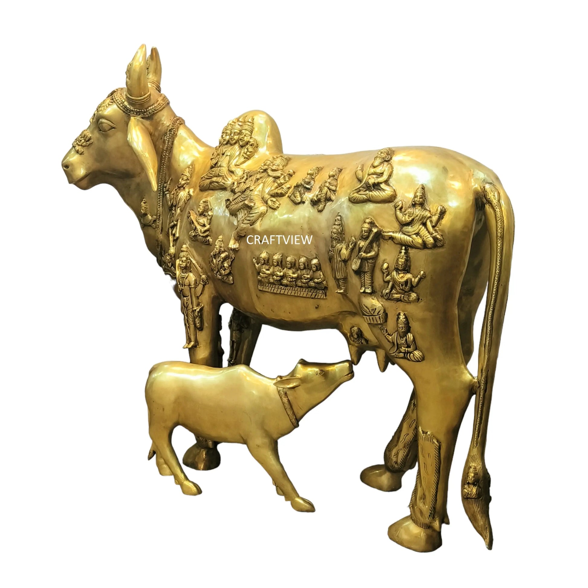 Brass Animal Cow and Calf Statue 49" craftsview