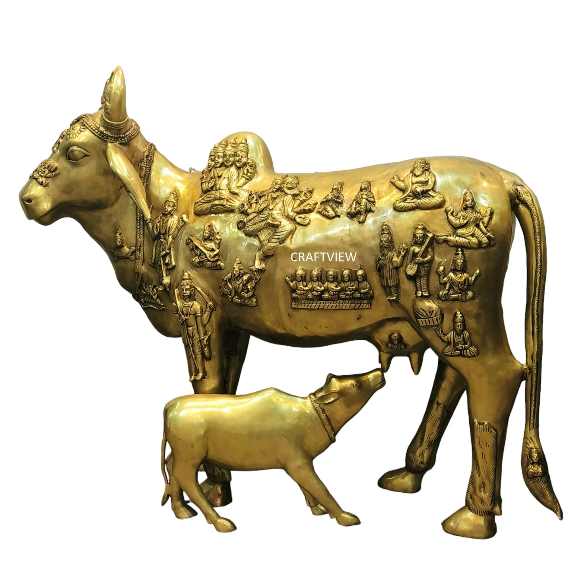 Brass Animal Cow and Calf Statue 49" craftsview