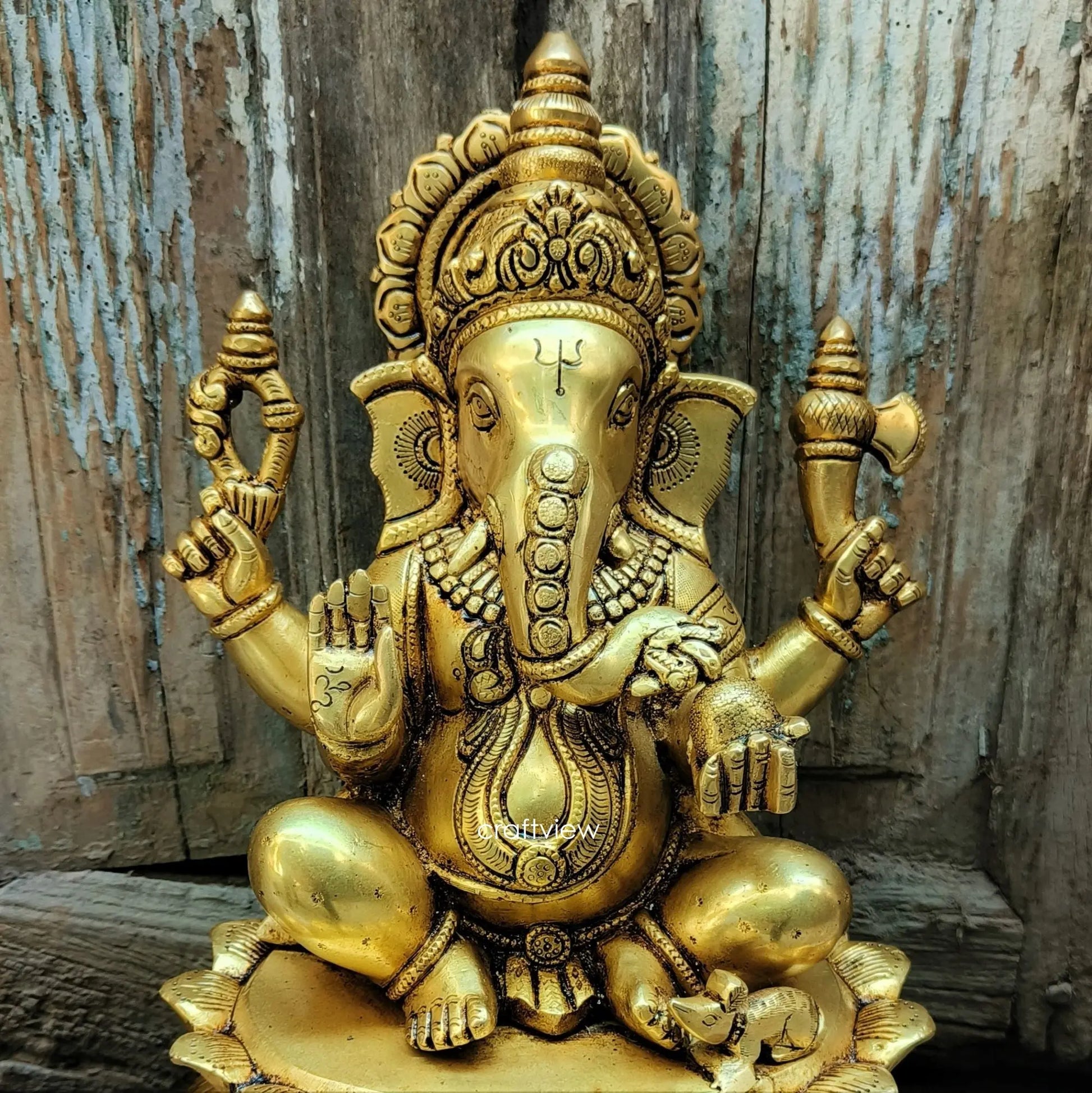 Brass Lord Ganesha Statue 11.5" craftsview