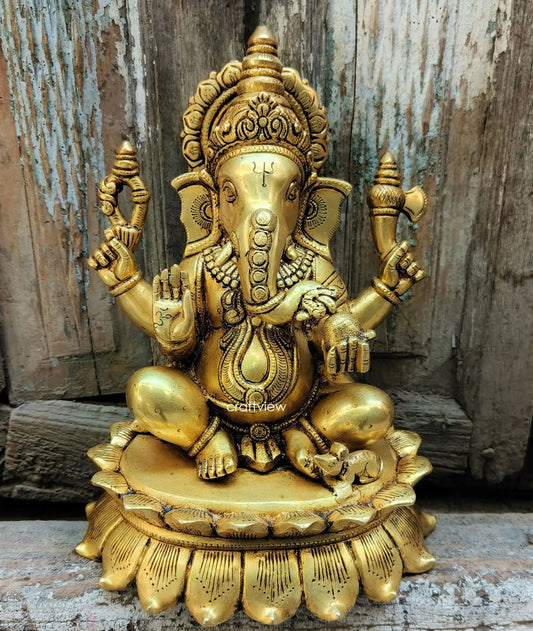 Brass Lord Ganesha Statue 11.5" craftsview