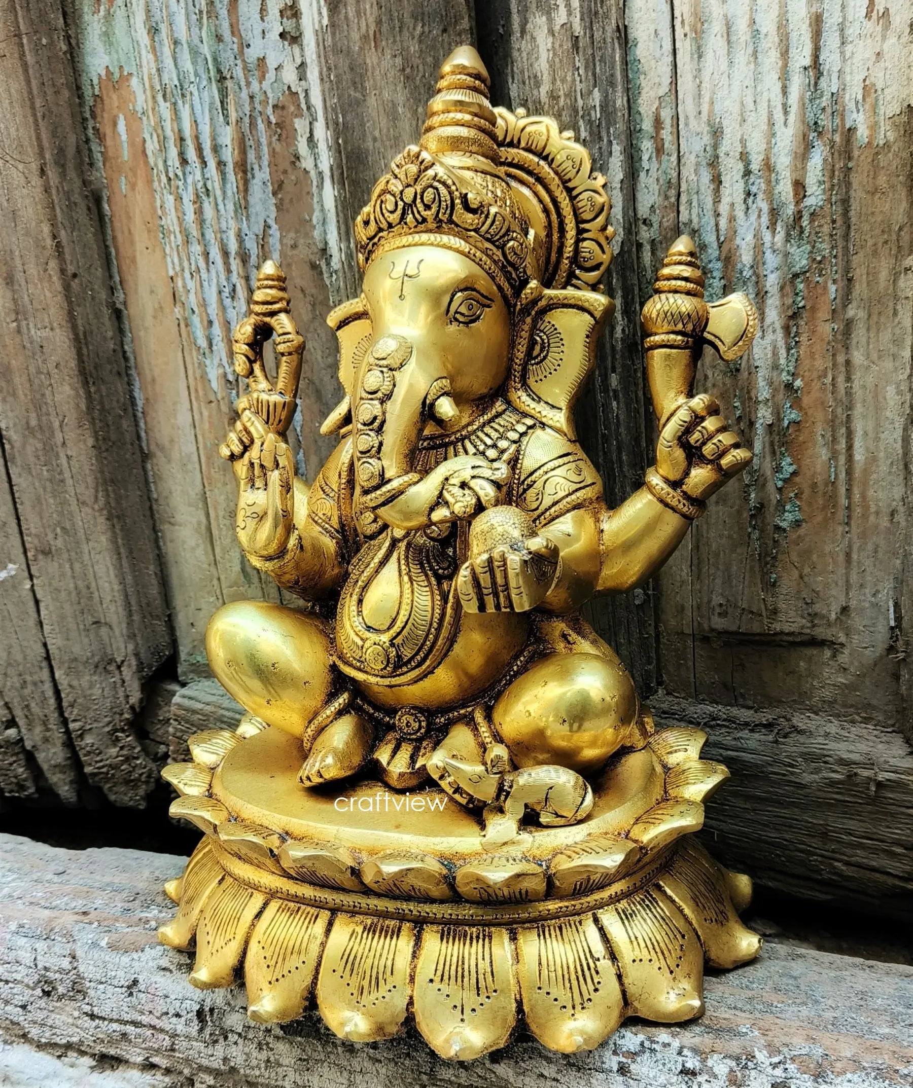 Brass Lord Ganesha Statue 11.5" craftsview