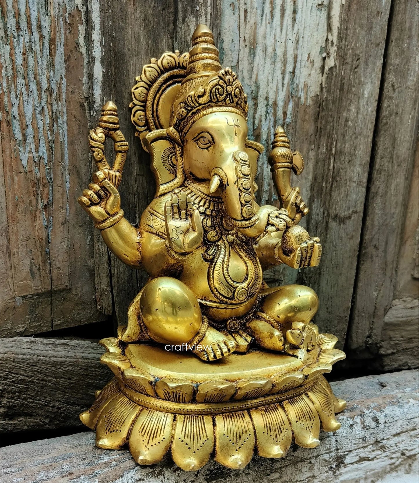 Brass Lord Ganesha Statue 11.5" craftsview