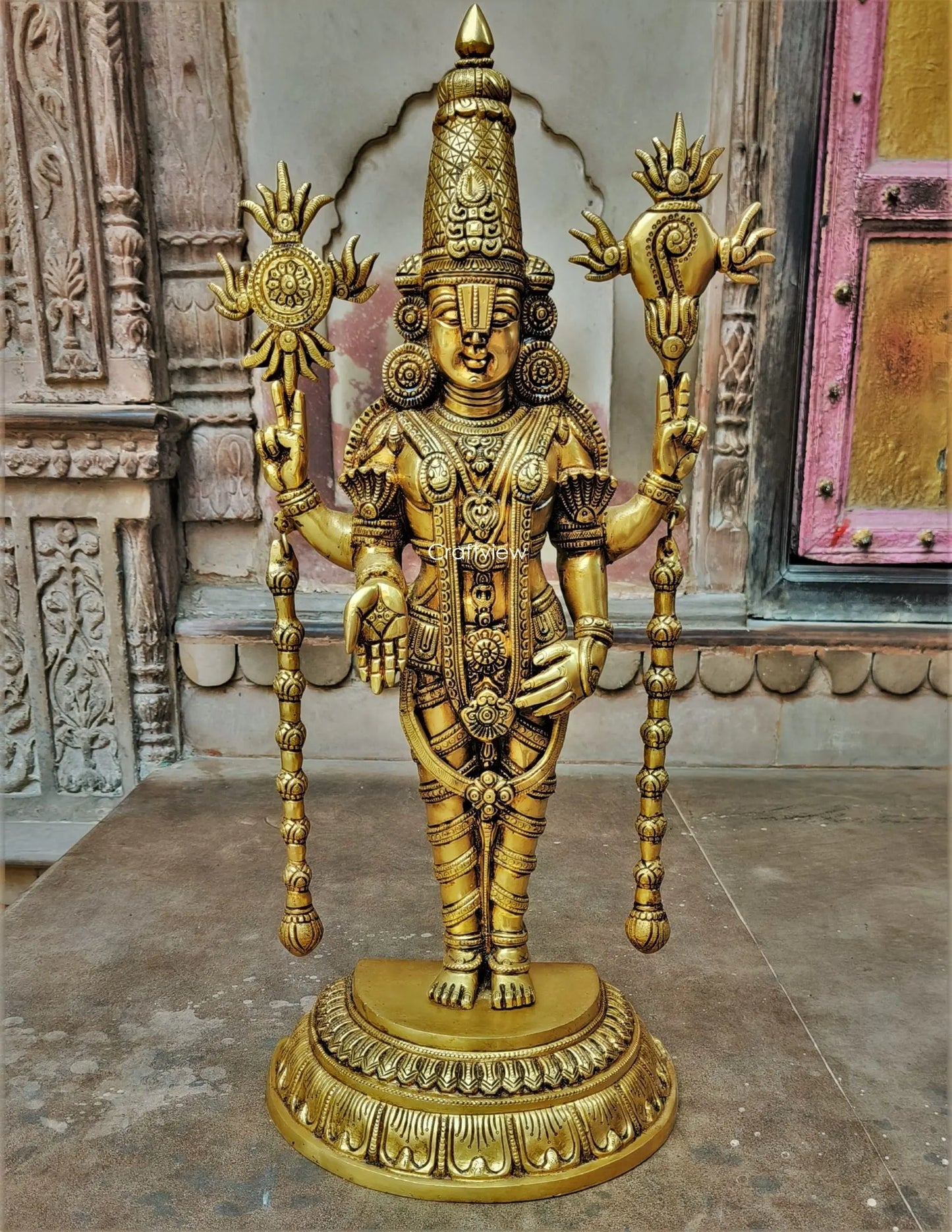 23" Brass Tirupati Balaji Venkateshwara Sculpture Craftsview