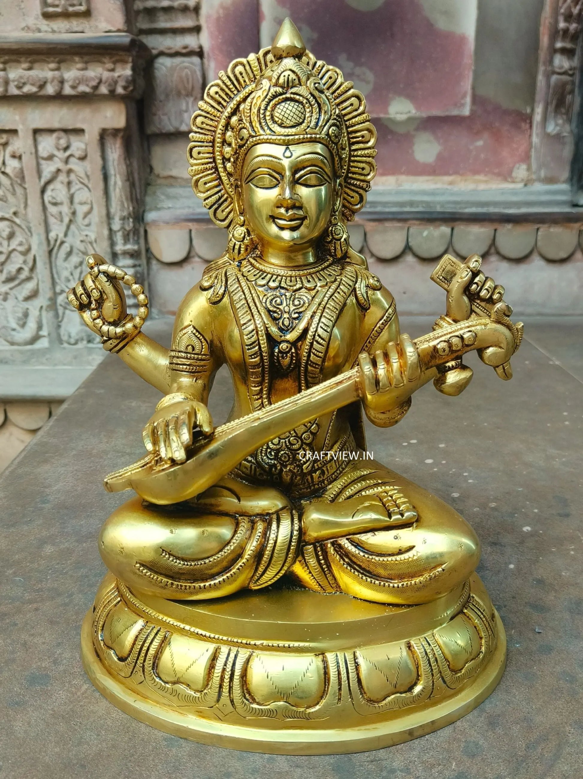 Brass Sarasvati Statue Fine Carving 14" Craftsview