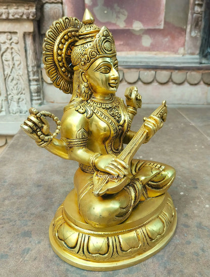 Brass Sarasvati Statue Fine Carving 14" Craftsview