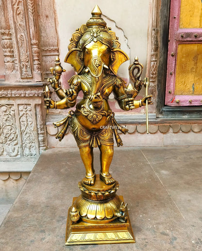 Brass Standing Six Hand Lord Ganesha Statue craftsview