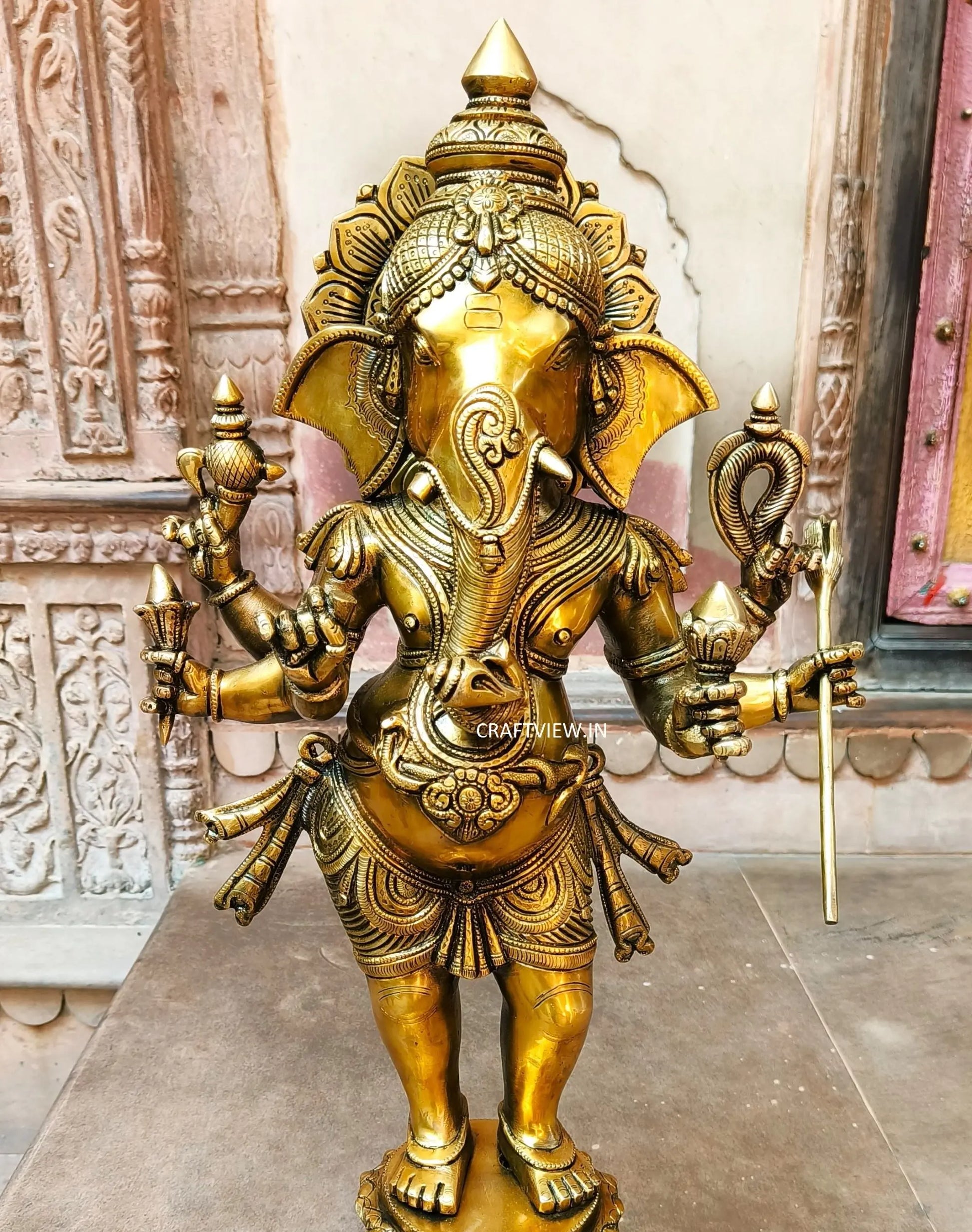 Brass Standing Six Hand Lord Ganesha Statue craftsview