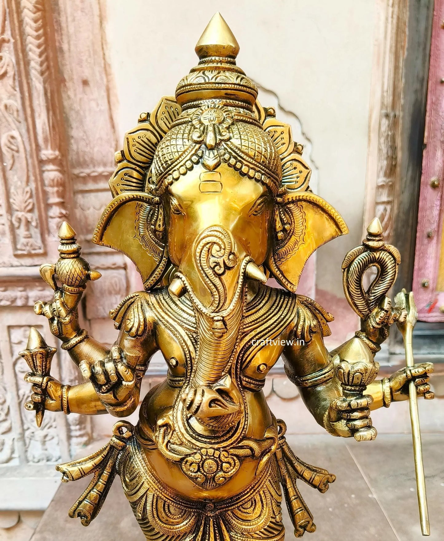 Brass Standing Six Hand Lord Ganesha Statue craftsview