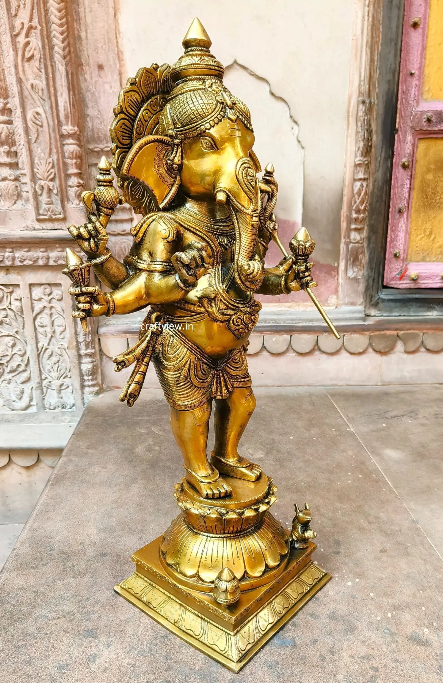 Brass Standing Six Hand Lord Ganesha Statue craftsview