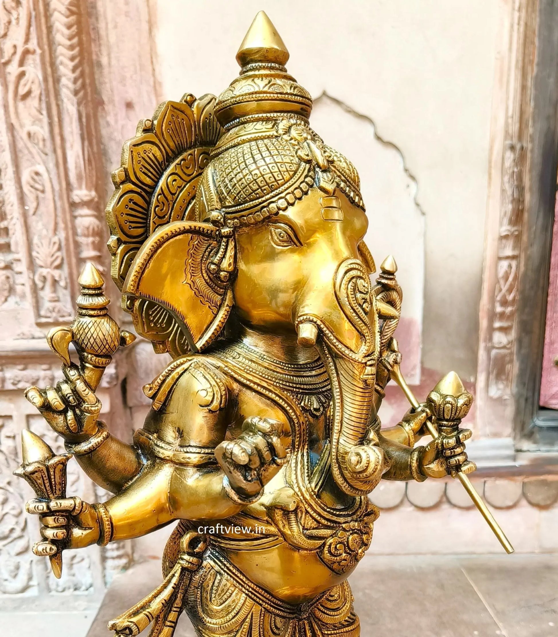 Brass Standing Six Hand Lord Ganesha Statue craftsview