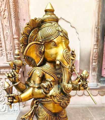 Brass Standing Six Hand Lord Ganesha Statue craftsview