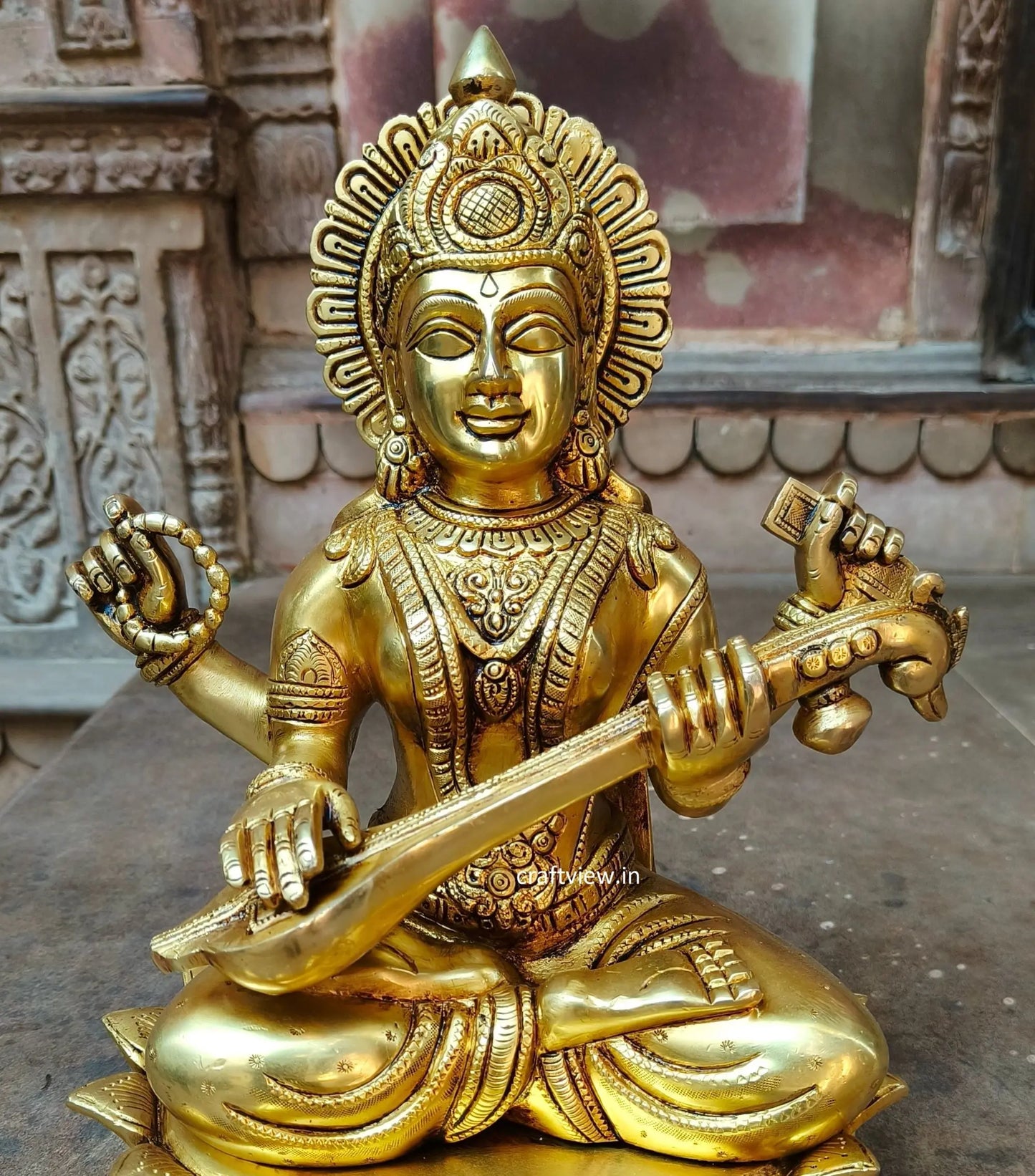 Brass Sarasvati Statue Fine Carving 15" Craftsview