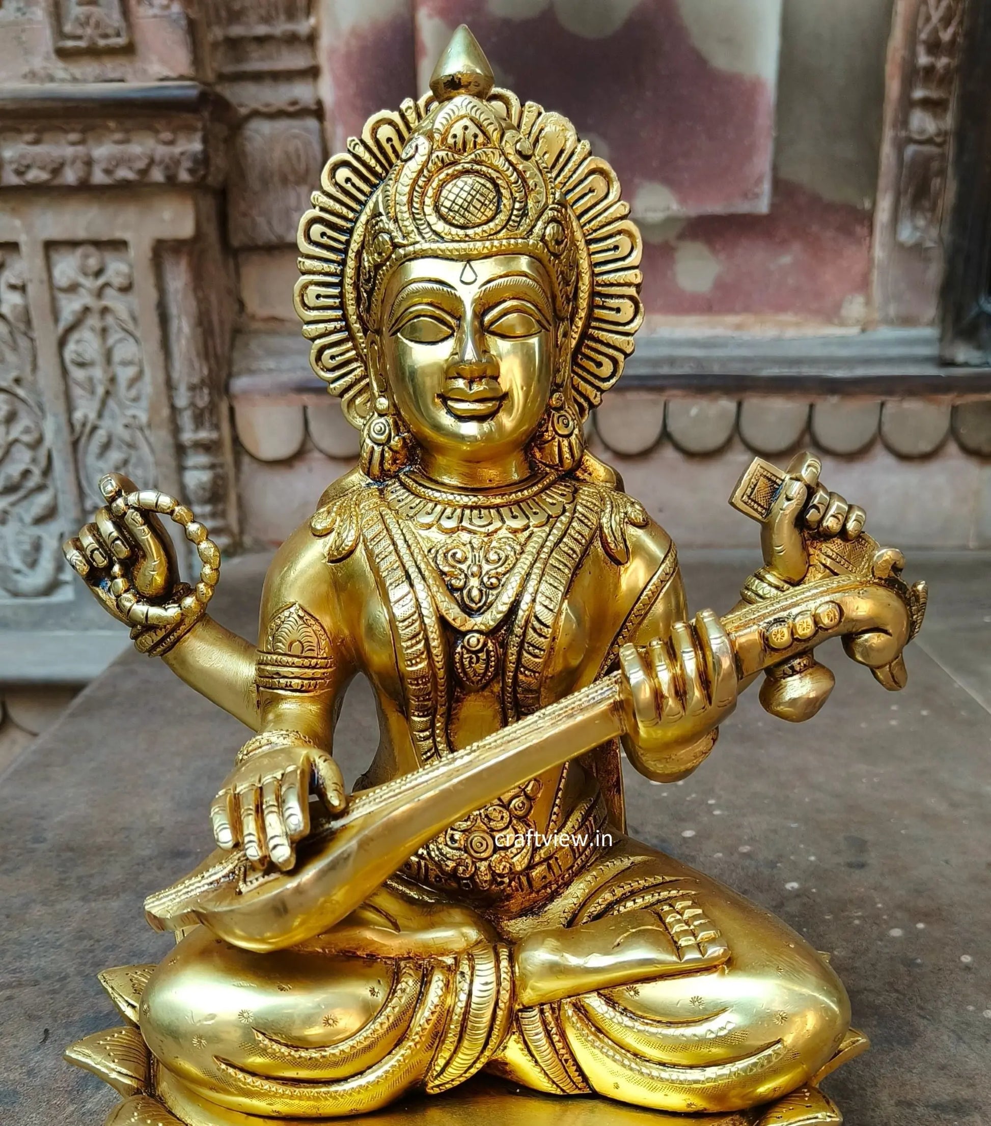 Brass Sarasvati Statue Fine Carving 15" Craftsview