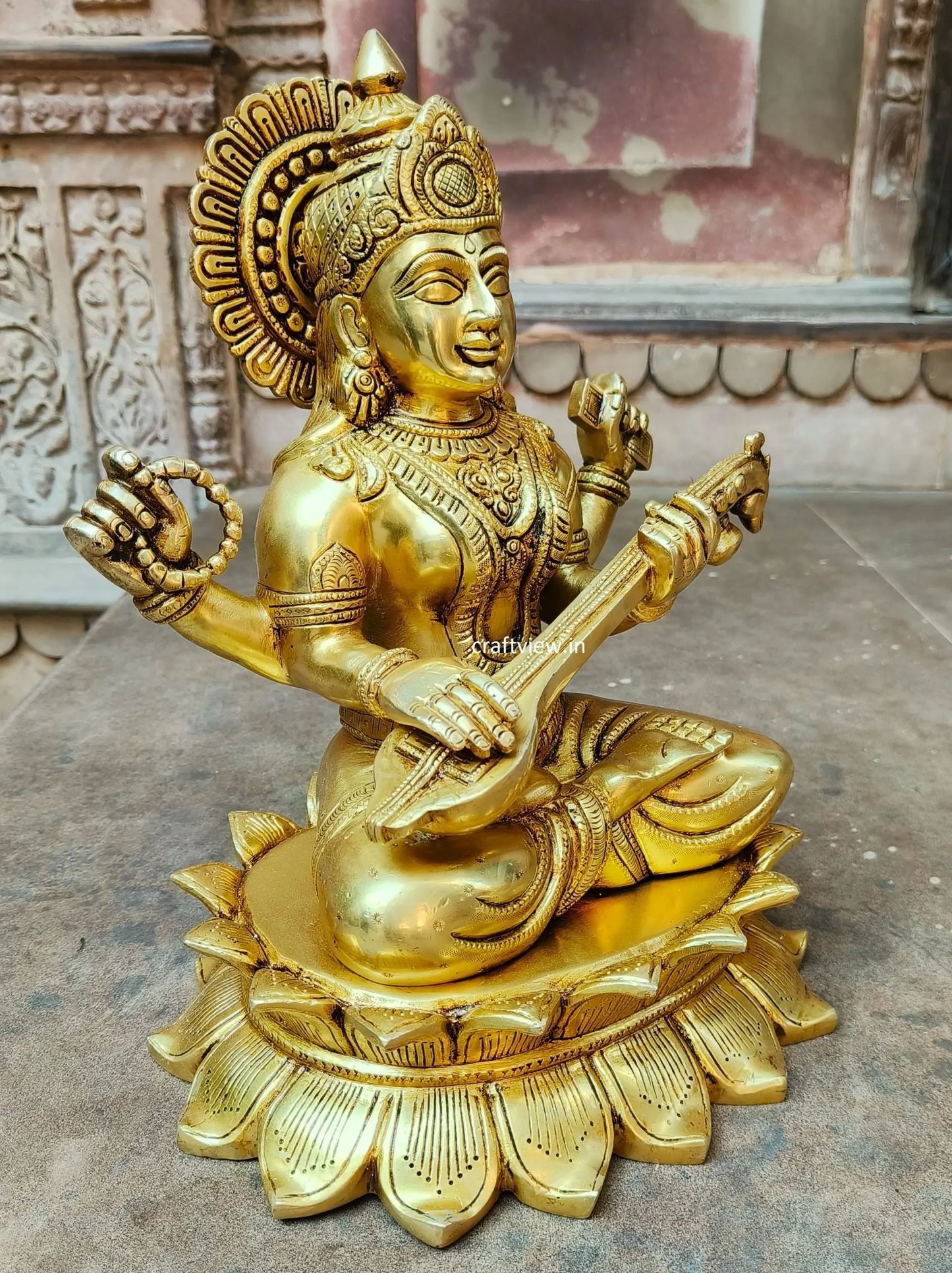 Brass Sarasvati Statue Fine Carving 15" Craftsview