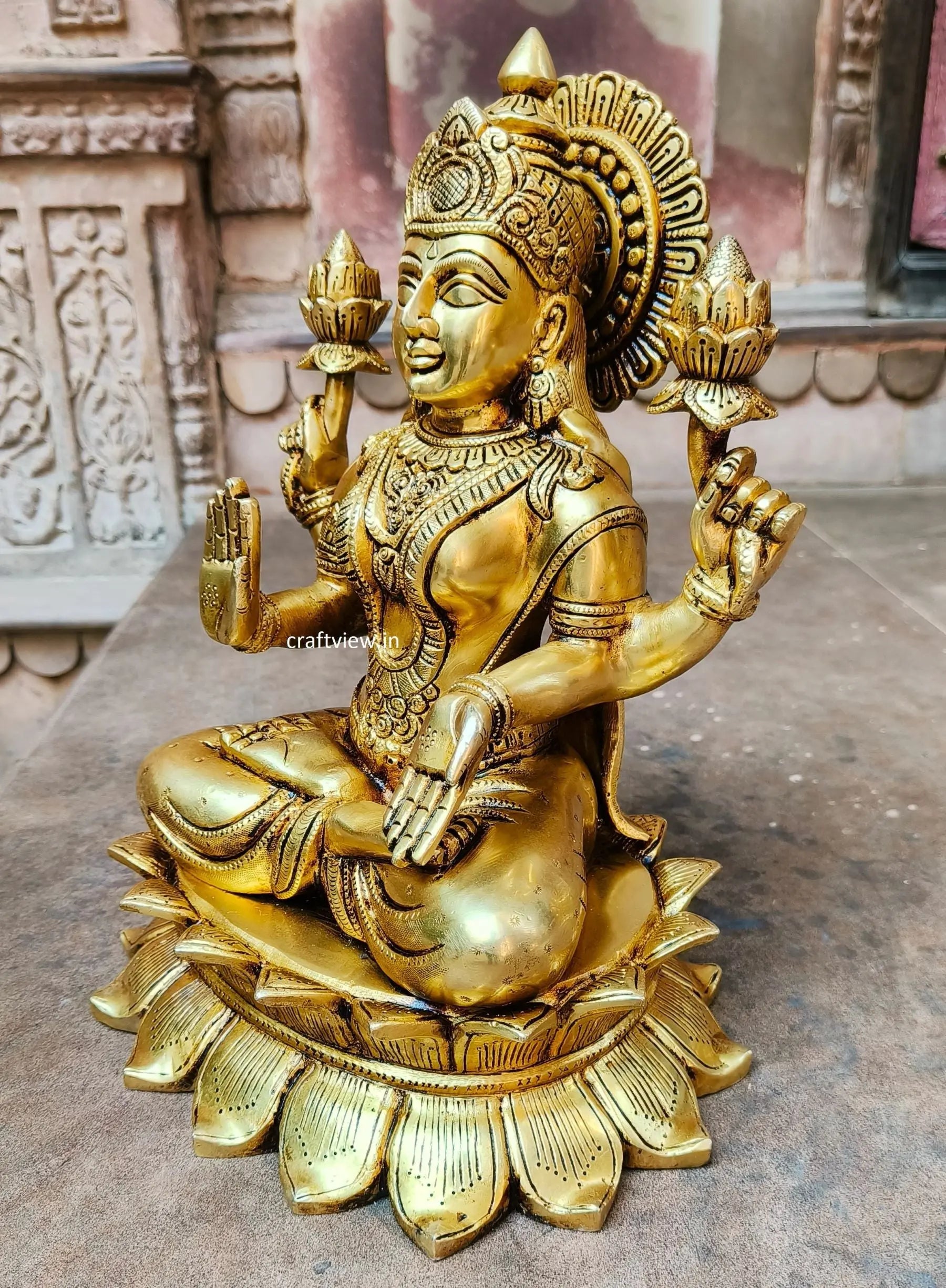 Brass Lakshmi Sculpture Super fine 15" Craftsview