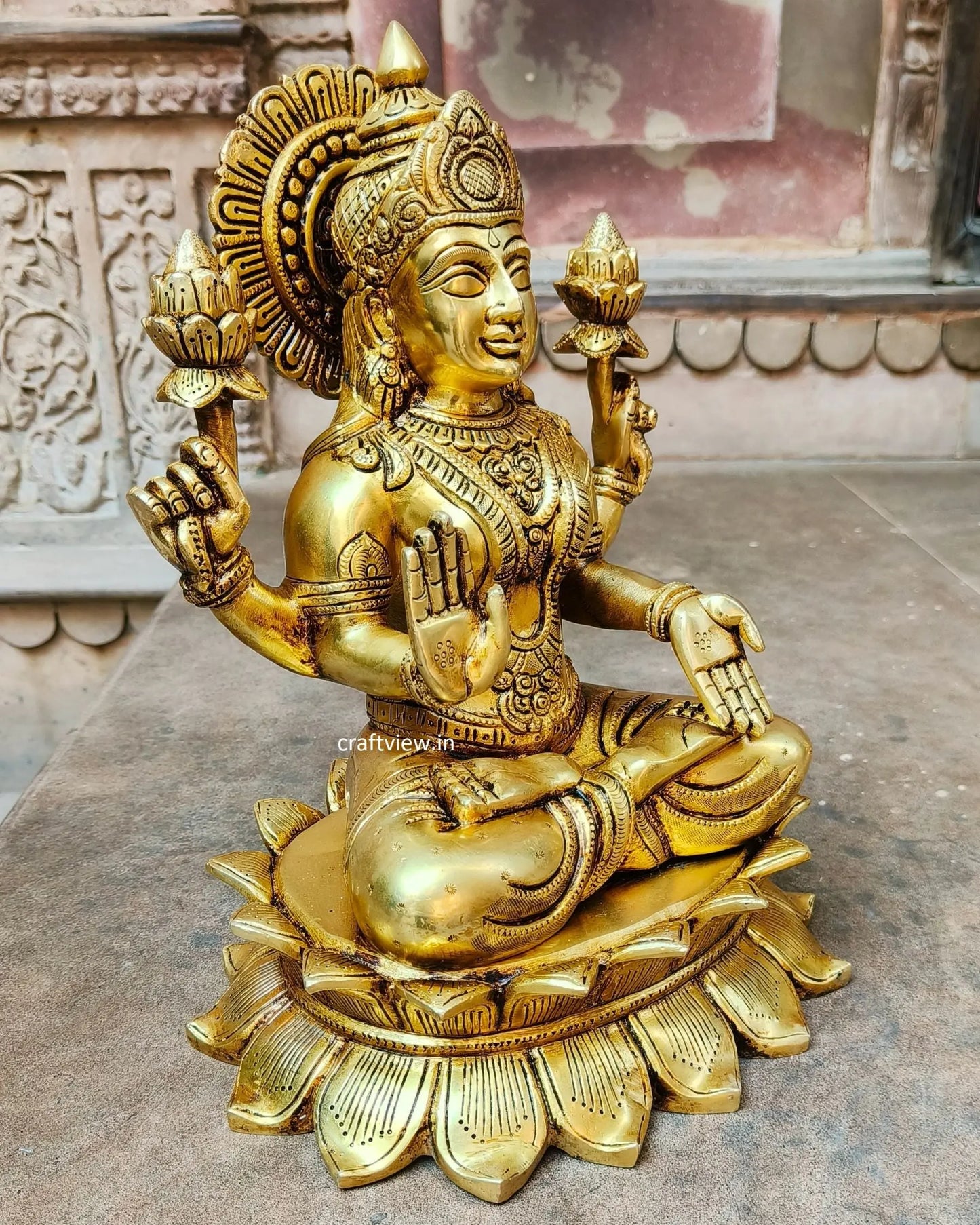 Brass Lakshmi Sculpture Super fine 15" Craftsview