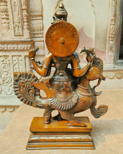 Sarasvati Sculpture Sitting On Peacock Copper Bronze finished craftsview