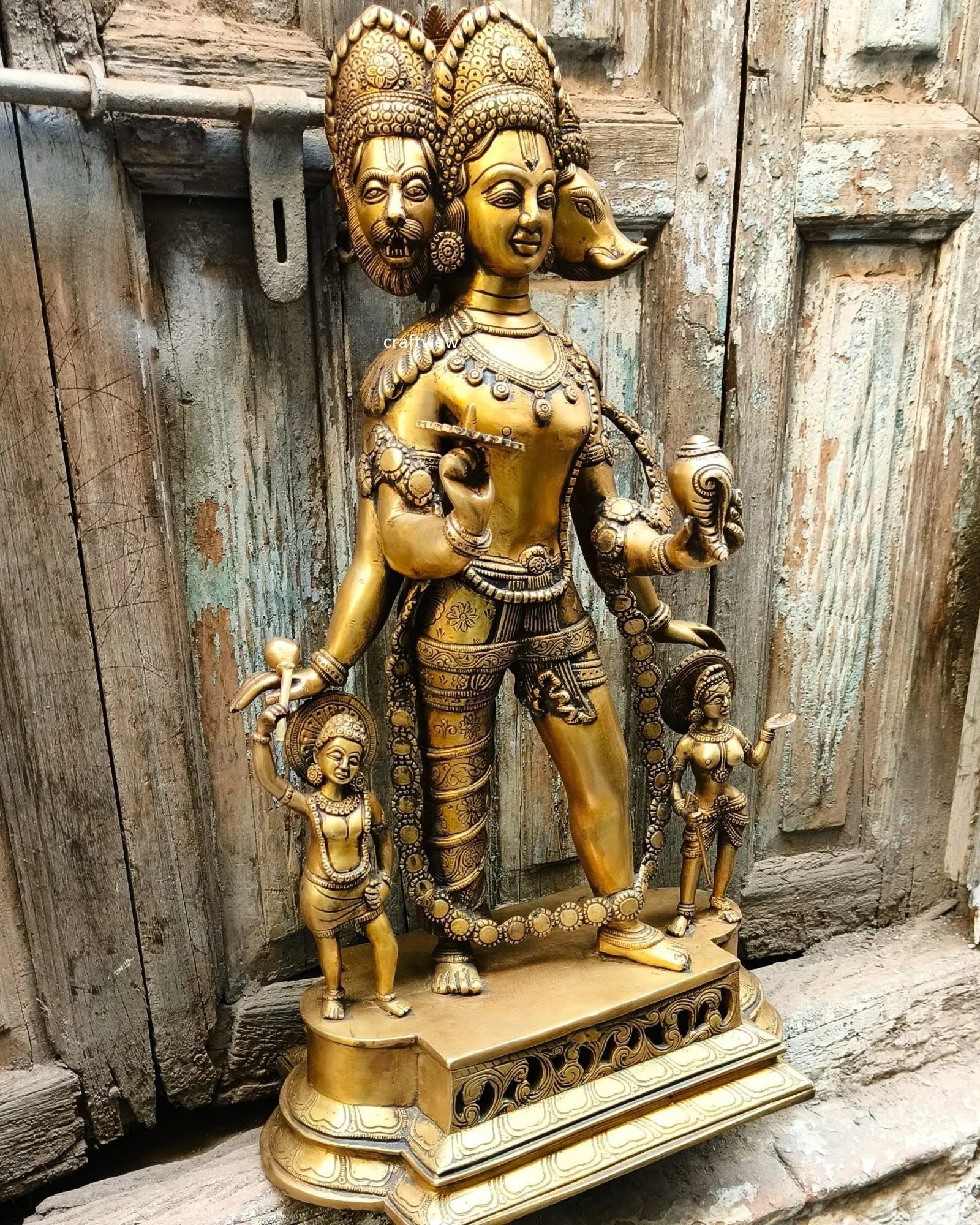 Exquisite Handcrafted Three-Headed Lord Vishnu Statue craftsview