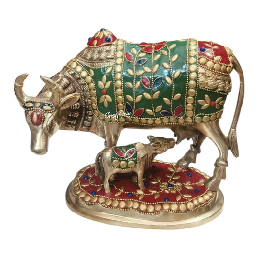 7" Brass Animal Cow and Calf Statue craftsview