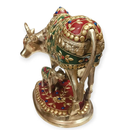 7" Brass Animal Cow and Calf Statue craftsview