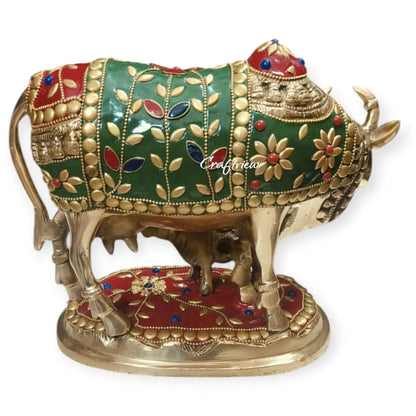 7" Brass Animal Cow and Calf Statue craftsview