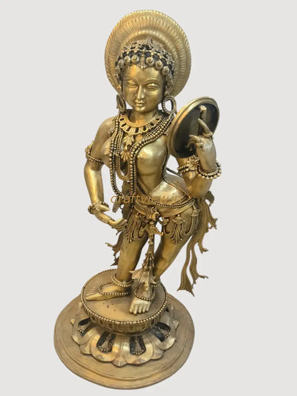 54" Apsara Holding a Mirror Sculpture Pure Bronze - Craftview