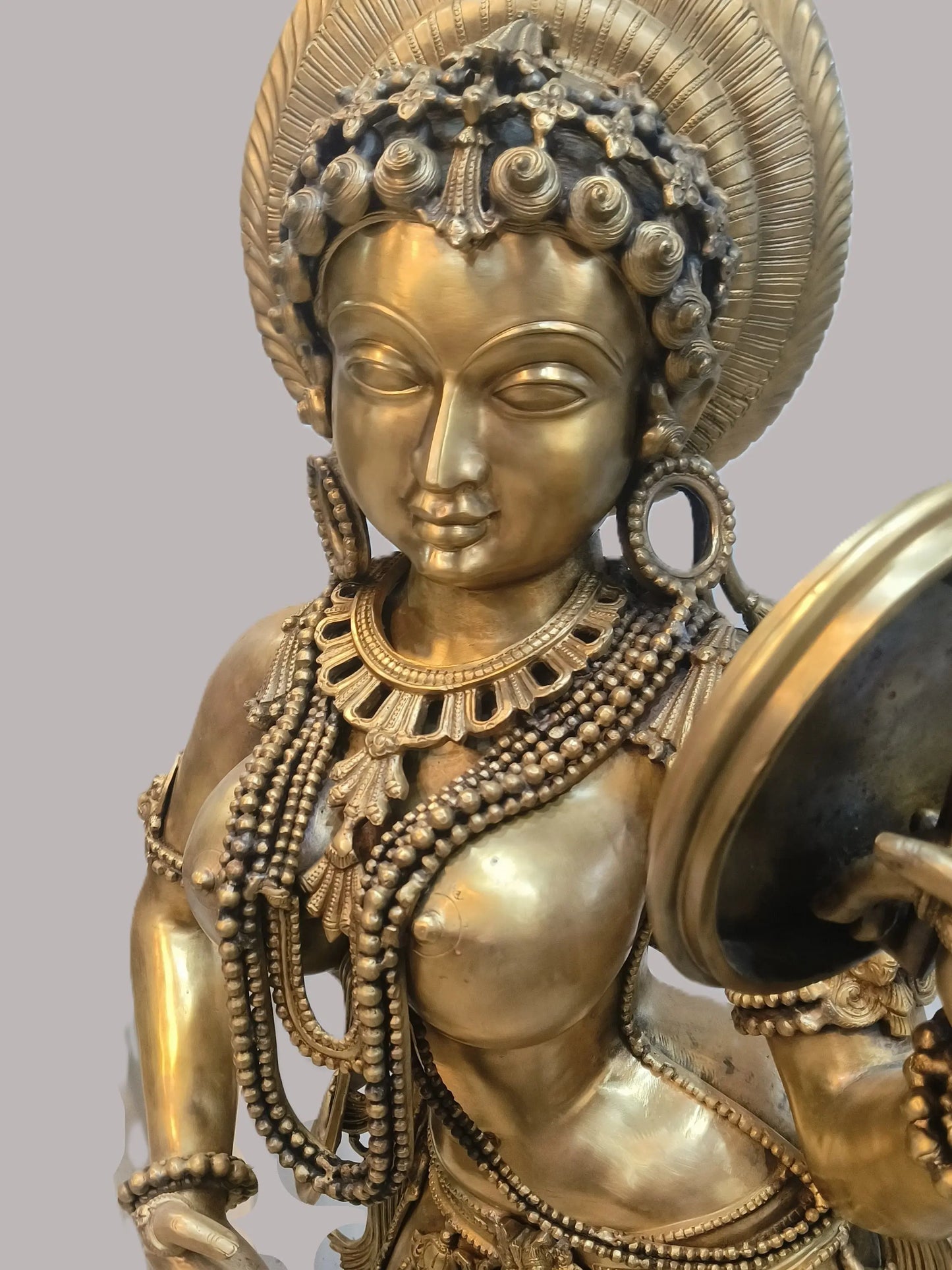 54" Apsara Holding a Mirror Sculpture Pure Bronze - Craftview