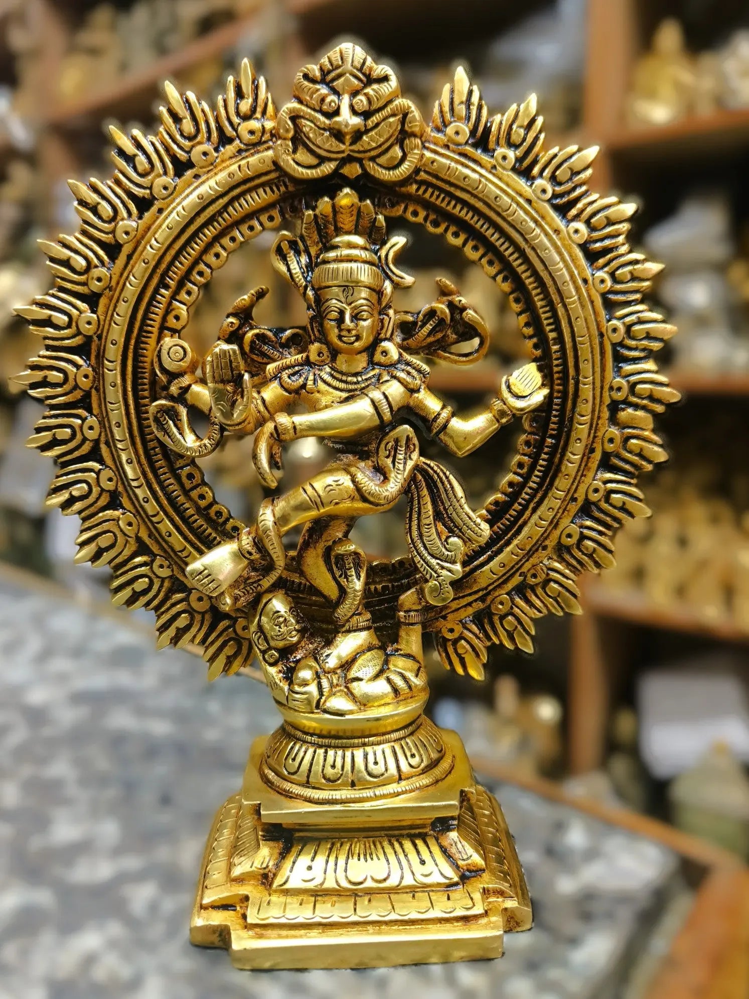 9" Brass Natraj Statue Vintage Gold Finish - Craftview