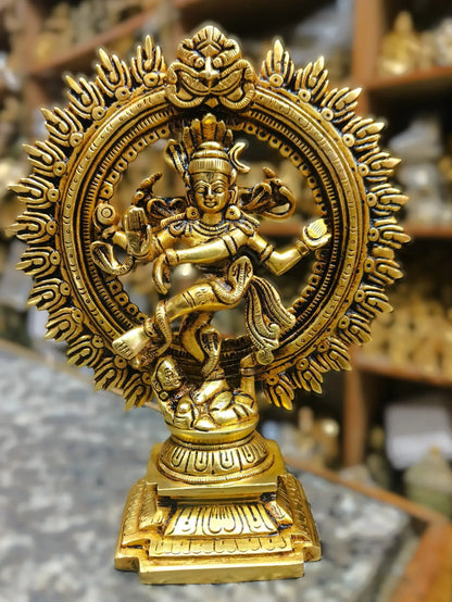 9" Brass Natraj Statue Vintage Gold Finish - Craftview