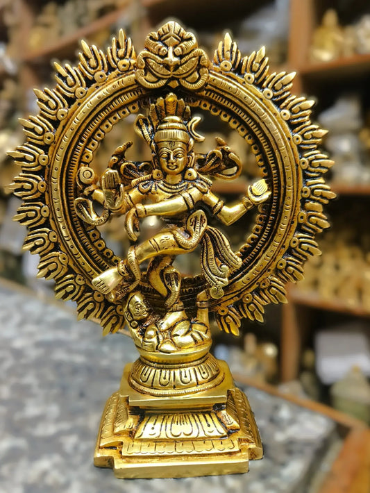 9" Brass Natraj Statue Vintage Gold Finish - Craftview