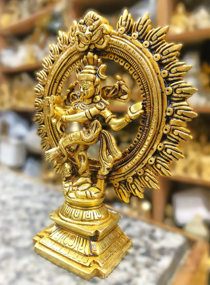 9" Brass Natraj Statue Vintage Gold Finish - Craftview