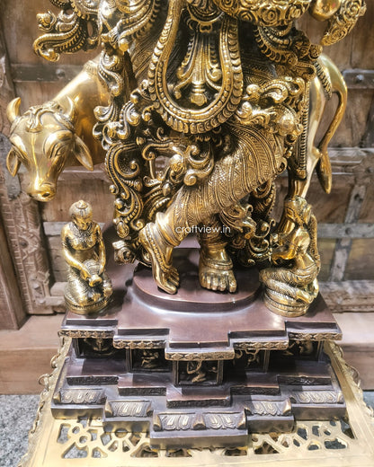 Brass Lord Krishna Sculpture With Tree 36"